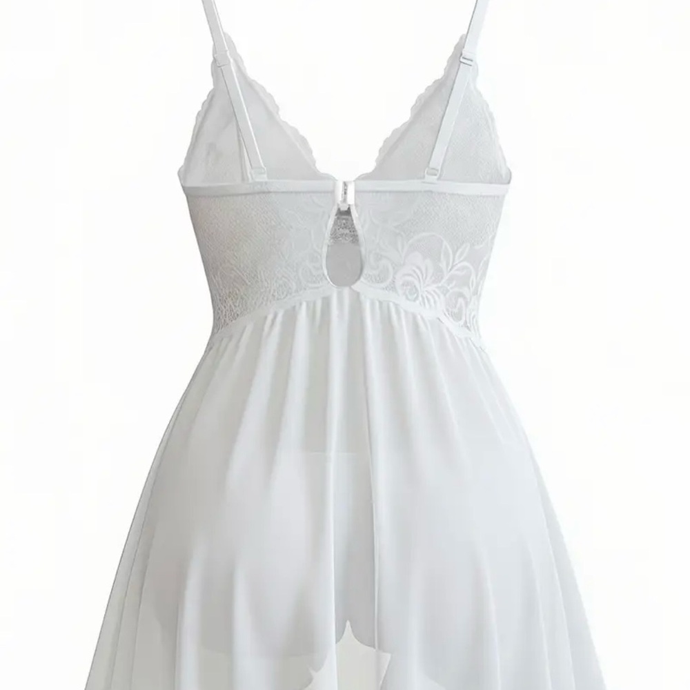 NWT White Lace Babydoll Lingerie Set Ruffle Hem & Matching Panty Size XL - Picture 8 of 11
